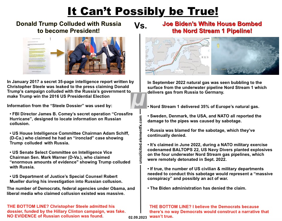 Trump Colluded with Russia? Biden Blew up a Russian Pipeline? It CAN'T be true!