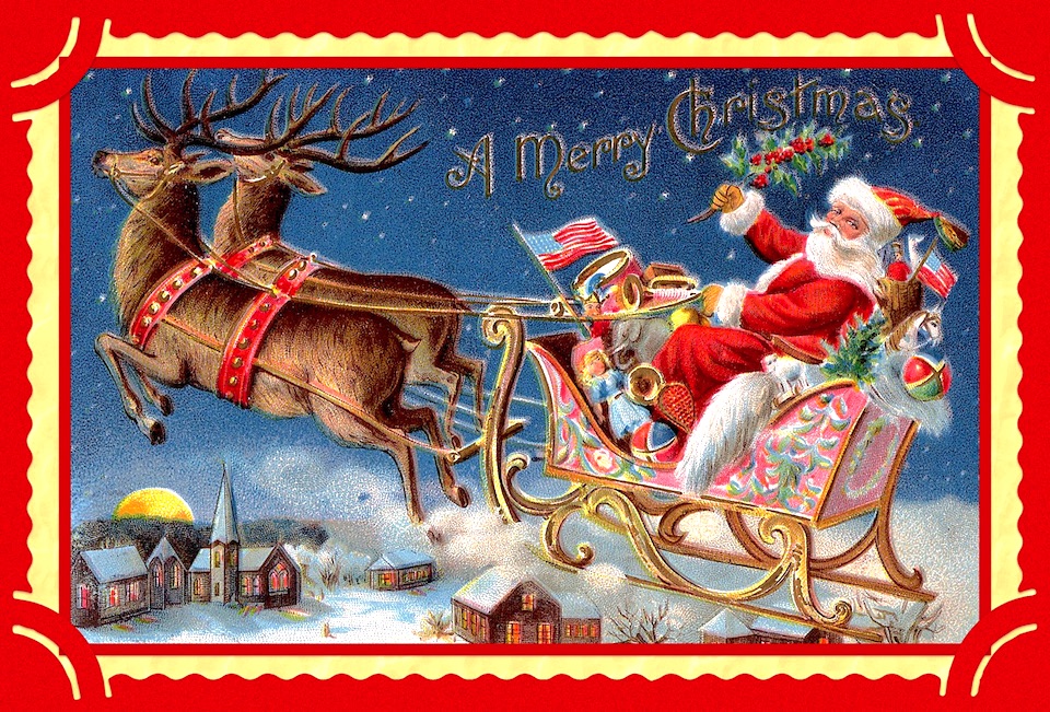 VintageXmasSantaFlag-SM Santa Wishes All a Merry Xmas!