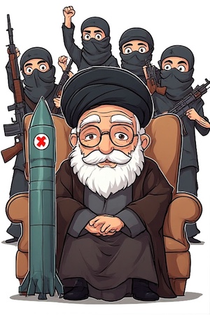 SeatedAyatollahBrigade_Missile3 Iran Ayatollah with Missile and Terrorists